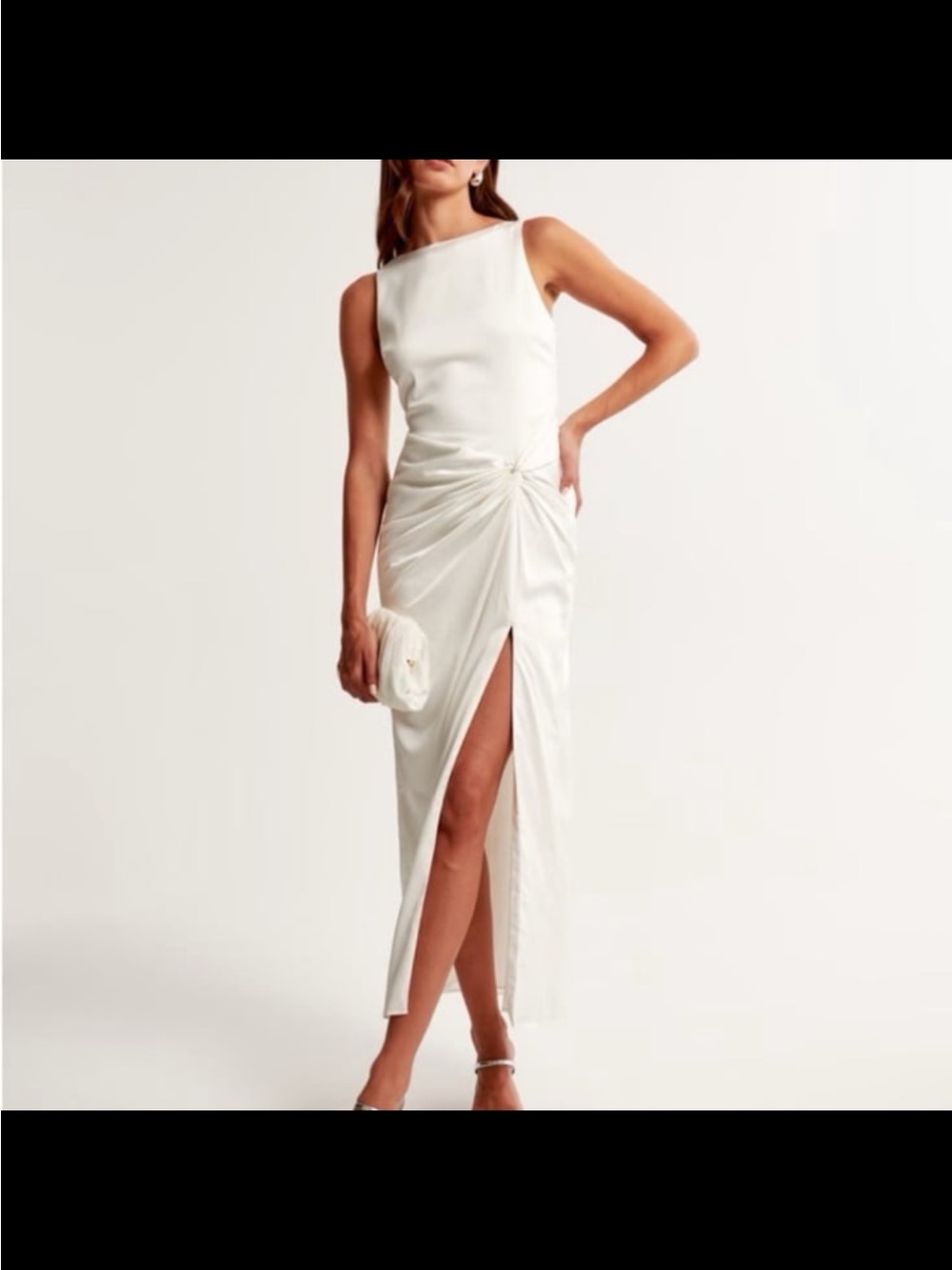 Abercrombie & Fitch White Sleeveless Knot-Front Maxi Dress with Side Slit